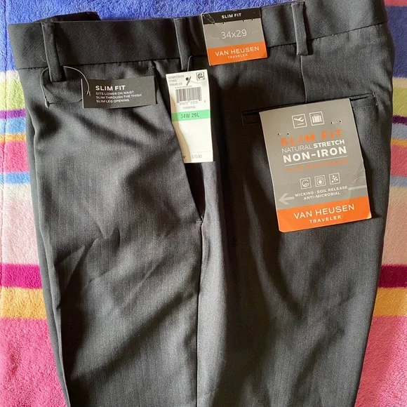 men's van heusen slim-fit traveler dress pants Van Heusen Men's Flex Stretch Flat Front Slim Dress Pants - Black
